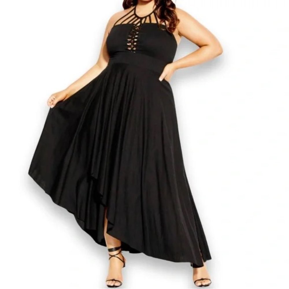 City Chic Plait Detail Maxi Dress In Black NWT XS Size 14